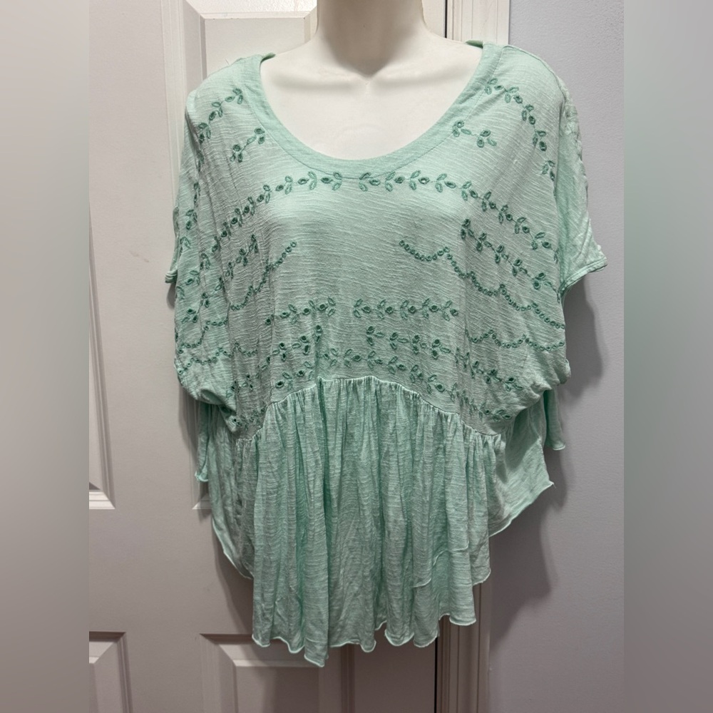 Free People aqua green Flutter Sleeve babydoll Blouse size SP
